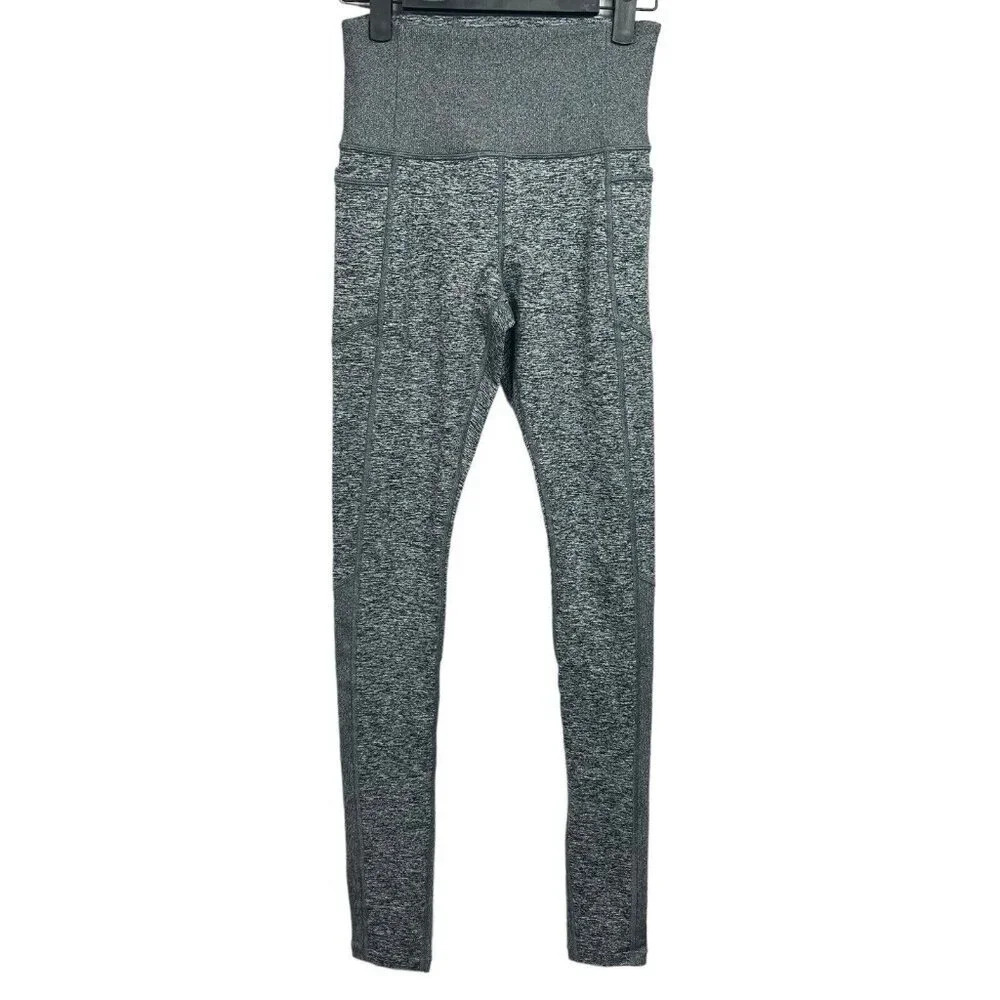 Athleta Exhale Heel Tight Leggings Size XSP Pockets Heathered Gray Black